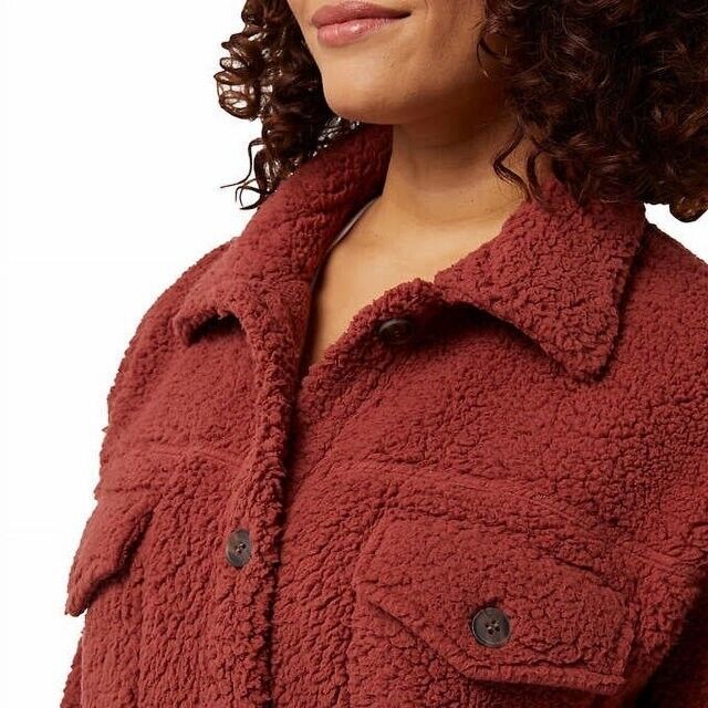 Photo 4 of SIZE XS / S - 32 Degrees Heat Women's Sherpa Teddy Shirt Jacket Red. Super Soft Feel, Relaxed Oversized Fit, Can be Worn as an Over Shirt or Jacket