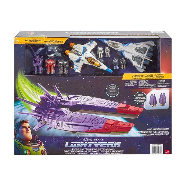 Photo 1 of Disney Pixar Light Year Zurg Mothership Battle Pack. Bring home the ultimate Disney Pixar Toy Story Hyperspeed battle with the Light Year Zurg Mothership Battle Pack. This action-packed set includes Buzz Lightyear and Zurg action figures, a multicolor Spa