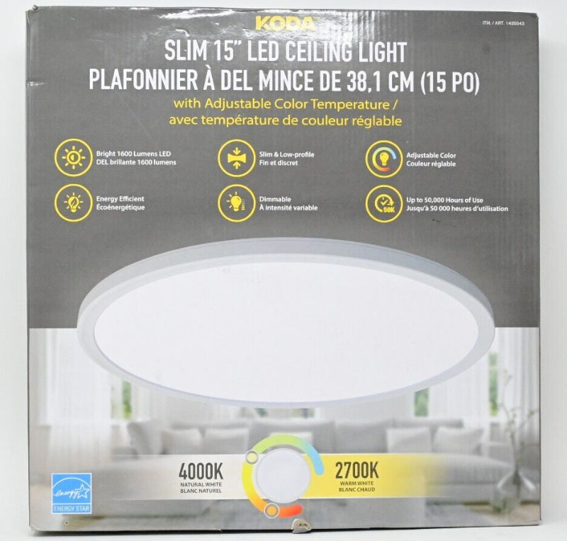 Photo 1 of Koda Slim 15" LED Ceiling Light with Adjustable Color. Elegant and functional in design, the Koda™ Slim 15" LED Ceiling Light provides a beautiful low-profile lighting solution for any room in your home.