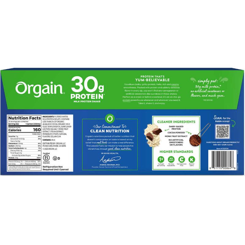 Photo 2 of Orgain Milk 30g Protein Shake, Chocolate Fudge, 11 Fluid Ounce (Pack of 16) Expiration date: Sep 21, 2024
