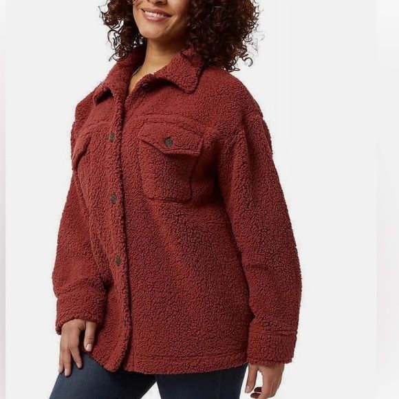 Photo 2 of SIZE M/L - 32 Degrees Womens Cozy Fleece Shirt Jacket Oversized Spiced Apple