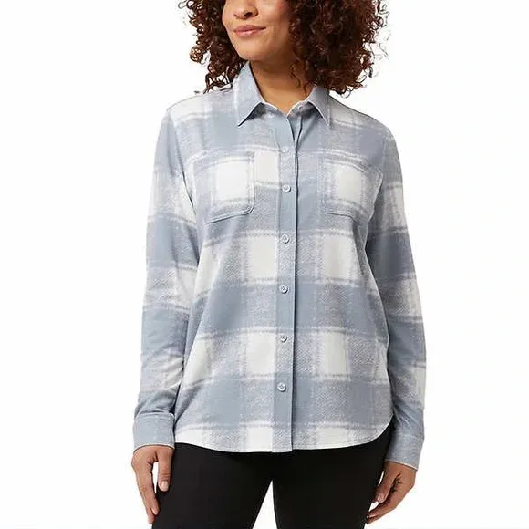 Photo 1 of SIZE L - 32 Degrees Womens' Cozy Knit Stretch Plaid Shirt