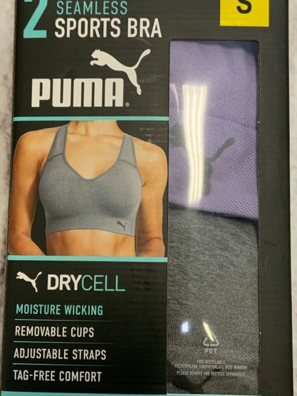 Photo 1 of SIZE S - Puma 2-Pack Seamless Sports Bra, Womens Size Small, Grey/Lilac

