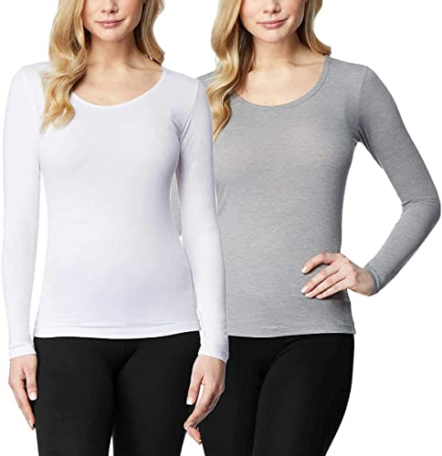 Photo 1 of SIZE L- 2 PACK - 32 Degrees Women's 2 Pack Ultra Light Thermal Baselayer Scoop Top, White/Cloud Cover, Large