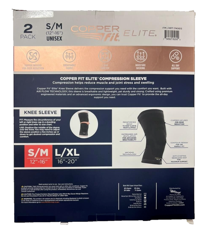 Photo 2 of Elite Copper Fit Knee Compression Sleeve Flexible S/M 12"-16" 2 Pack