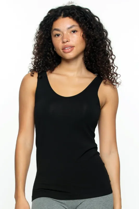 Photo 1 of SIZE L - The Cotton Modal Reversible Tank Top is a must-have for any wardrobe. Made from ultra-soft cotton modal, this tank top is a dream to wear. It offers two neckline options, giving you the versatility to wear it as either a v-neck or a scoop neck.