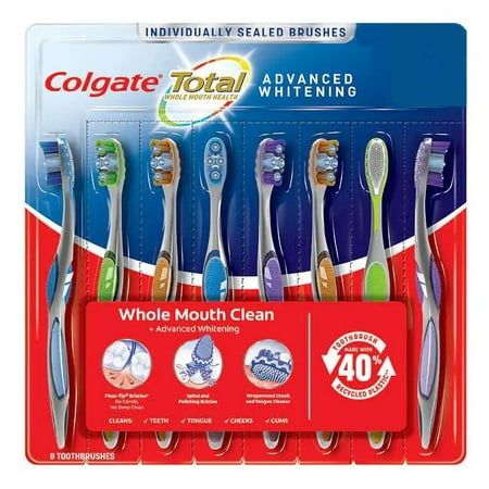Photo 2 of Colgate Total Whole Mouth Health Advanced Whitening, Soft Floss Tip Bristles Wraparound Cheek and Tongue Cleaner Spiral Bristles - 8 Toothbrushes