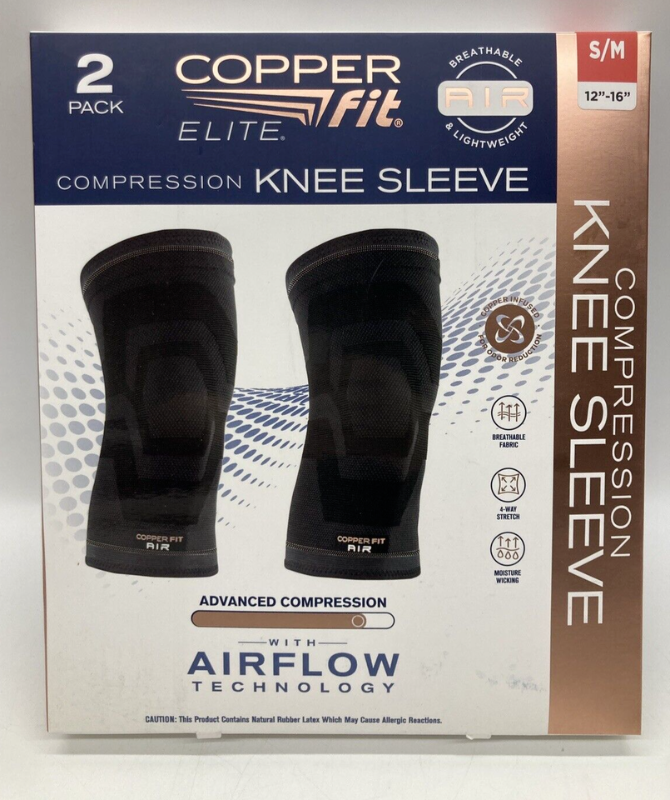 Photo 1 of Elite Copper Fit Knee Compression Sleeve Flexible S/M 12"-16" 2 Pack