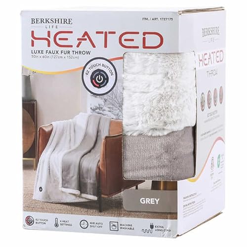 Photo 1 of Berkshire Life Heated Throw - 50 in X 60 in Electric Blanket - EZ Touch Button - 4 Heat Settings - Machine Washable - Extra Long Cord - Reversible White