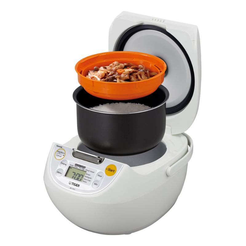 Photo 1 of Tiger 5.5-Cup Micom Rice Cooker and Warmer, Nonstick, Japanese, White. Prepare 1 to 5.5 Cups, 10 Cooking Menu Settings, 1.7mm Thick Non-Stick Inner Pot, Tacook Cooking Plate, Made in Japan. Enjoy delicious and flavorful rice in your household with Tiger’s
