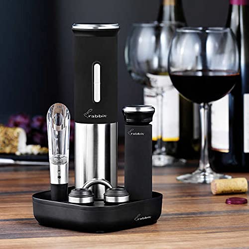 Photo 2 of Rabbit 8 Piece Electric Wine Set. Designed for a complete wine experience the Rabbit 8-Piece Electric Wine Set makes it easy to open serve and preserve your wine. Stored on top of the electric corkscrew the foil cutter easily removes foil from the wine bo