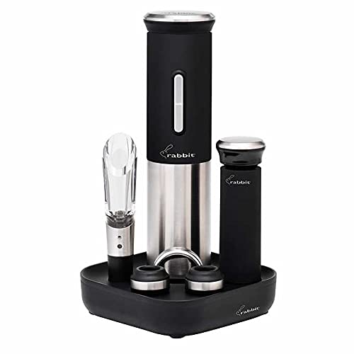 Photo 1 of Rabbit 8 Piece Electric Wine Set. Designed for a complete wine experience the Rabbit 8-Piece Electric Wine Set makes it easy to open serve and preserve your wine. Stored on top of the electric corkscrew the foil cutter easily removes foil from the wine bo