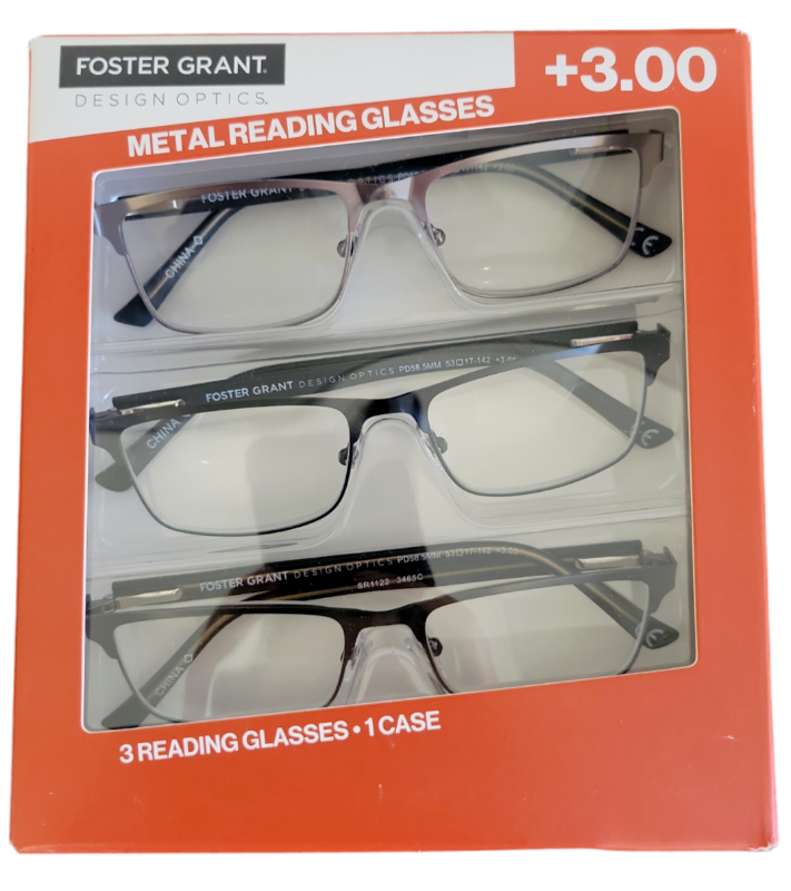 Photo 1 of Design Optics Foster Grant Metal Reading Glasses 3 Pk +3.00 Full Frame