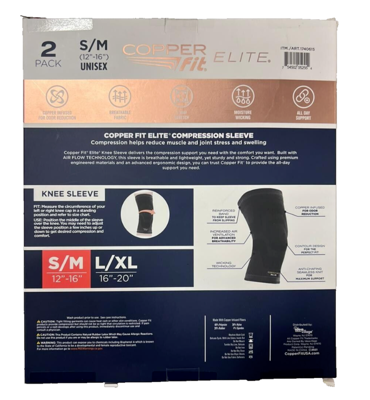 Photo 2 of S/M - Elite Copper Fit Knee Compression Sleeve Flexible S/M 12"-16", 2-PACK