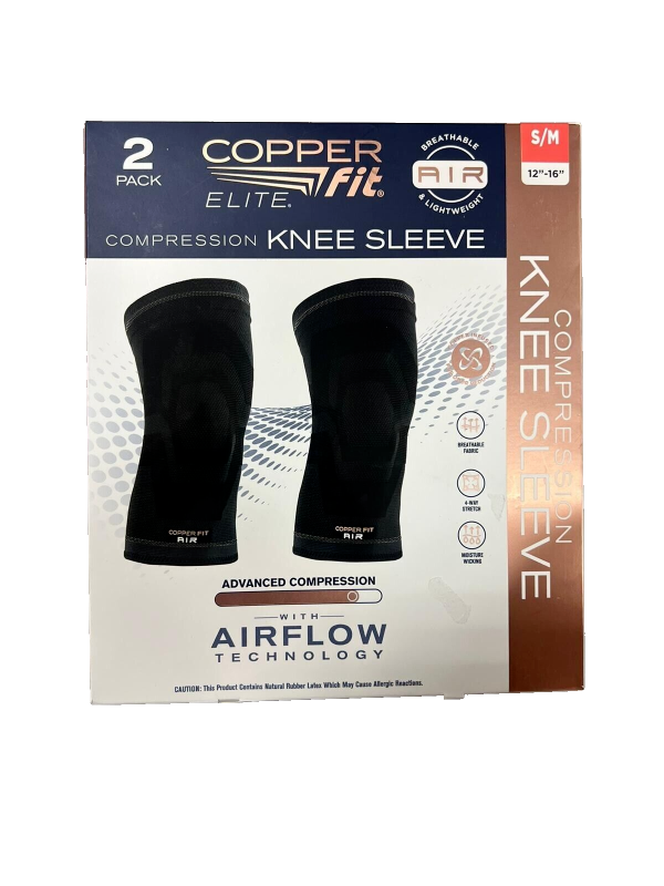 Photo 1 of S/M - Elite Copper Fit Knee Compression Sleeve Flexible S/M 12"-16", 2-PACK