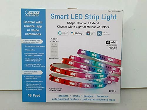 Photo 1 of Feit Electric Smart LED Strip Lights 16 FT 1 Pack. EASY to CONNECT AND USE - Upgrade to 16 ft. Smart LED strip tape light; compatible with 2.4 GHz Wi-Fi network; Remote control your bulbs from anywhere via Alexa, Google Assistant using voice commands or F