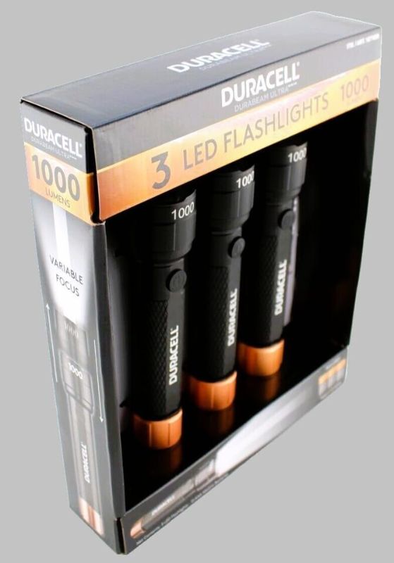 Photo 4 of Duracell DURABEAM Ultra LED Flashlight 1000 Lumens 3-Pack. The Duracell 1000 Lumens 4AAA LED Flashlight 3-pack makes the perfect gift. The appearance of the product is simple and elegant. Each flashlight has anti-slip design. It is small enough to fit in 