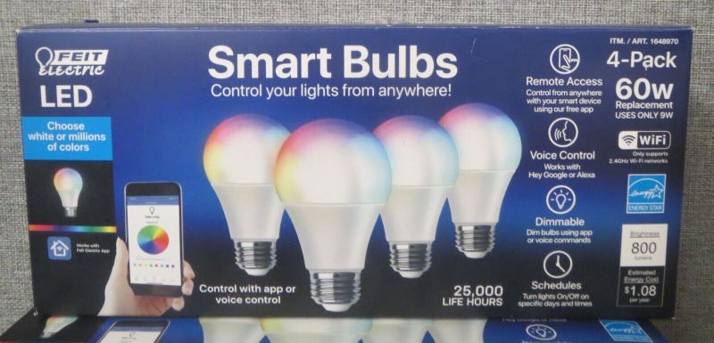 Photo 1 of Feit Electric Smart Bulbs 9W LED Replaces 60W 800 Lumen Wi-Fi 4 PACK