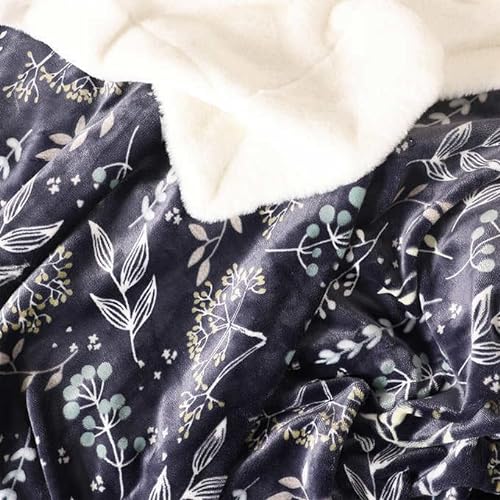 Photo 3 of The Ultimate Luxurious Faux Fur Throw Blanket Reversing to Plush 60" X 70" Machine Washable, Gift Packed, Navy Blue Floral