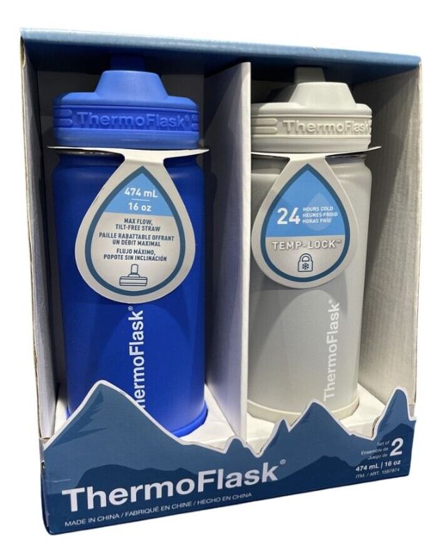 Photo 1 of ThermoFlask 16 Oz Stainless Steel Kids Water Bottles Straw Lid 2pack
