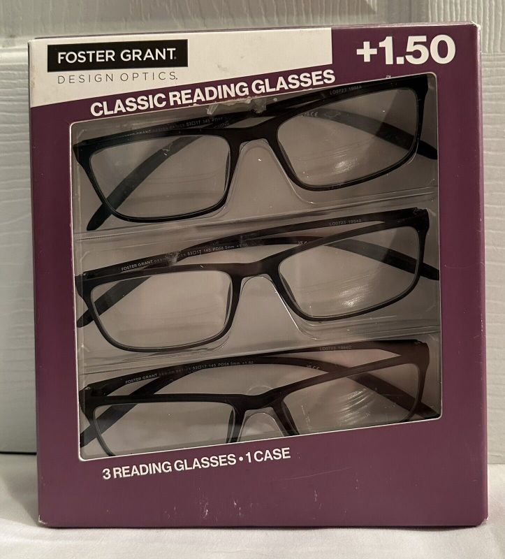 Photo 1 of Pack of 2 - Foster Grant 2 Pack of Black Classic Reading Glasses +1.50 NWB