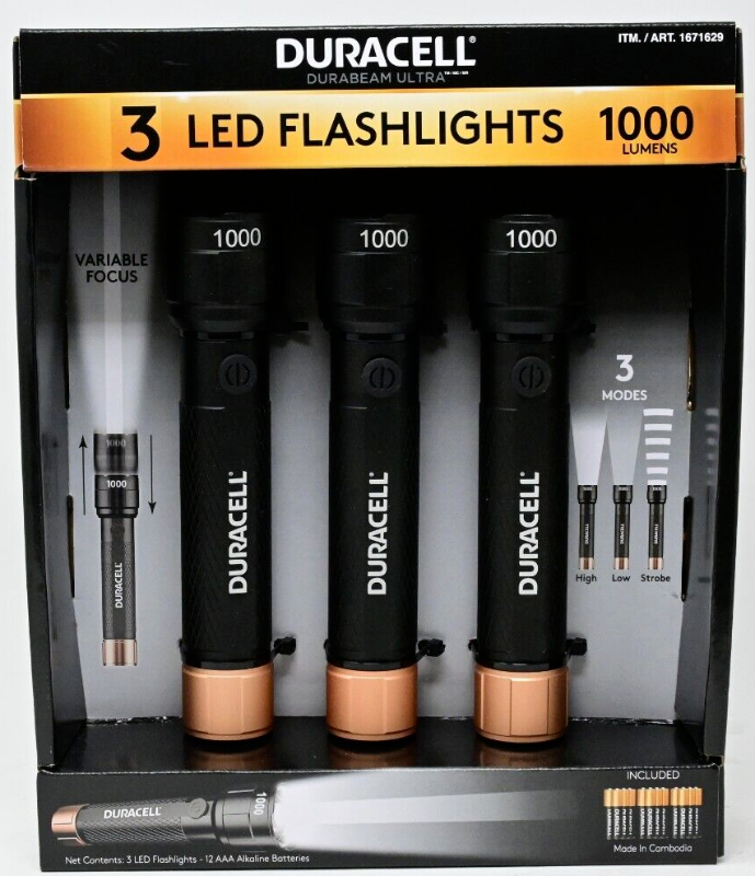 Photo 1 of DURACELL 3 Pack Durabeam Ultra Variable Focus LED 1000 Lumens Flashlights