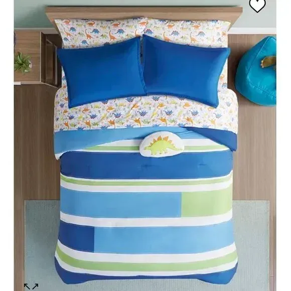Photo 1 of Twin - Urban Dreams Sam Comforter Sets, Created For Macy's. Create a fresh update of any bedroom with the Urban Dreams Sam comforter set, featuring a striped comforter and a dinosaur print on the sheets. Set includes: comforter (68" x 88"), one sham (20" 