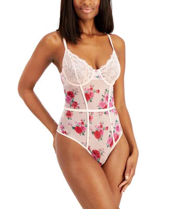 Photo 1 of SIZE MEDIAN - Inc International Concepts Women's Floral Lace Lingerie Bodysuit, Created for Macy's