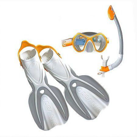 Photo 1 of Oceanic Adult Snorkeling Set with Mesh Bag Size Small/Medium.  Oceanic Adult Snorkeling Set includes an oversized two lens mask for better upper and lower visibility hypoallergenic and variable geometry fitted liquid silicone skirt and comfort ski strap w