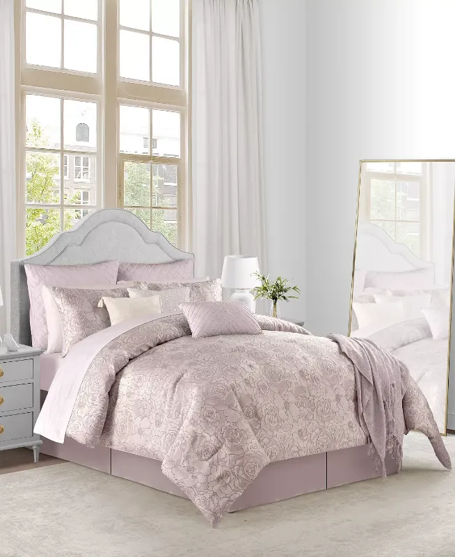 Photo 1 of SIZE KING - Amelia Blush 14-Pc. King Comforter Set, Created For Macy's. As plush as a flowerbed, the Amelia Blush comforter set from Sunham features an allover jacquard yarn-dyed face that reverses to pongee.  Set includes: comforter (90" x 104"), two sha