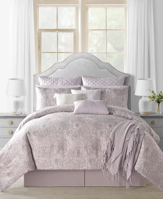 Photo 2 of SIZE KING - Amelia Blush 14-Pc. King Comforter Set, Created For Macy's. As plush as a flowerbed, the Amelia Blush comforter set from Sunham features an allover jacquard yarn-dyed face that reverses to pongee.  Set includes: comforter (90" x 104"), two sha