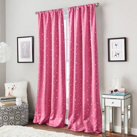 Photo 1 of Curtainworks Starry Night Room Darkening Rod Pocket Window Curtain Single Panel, 63 in, Pink Pink 63 in