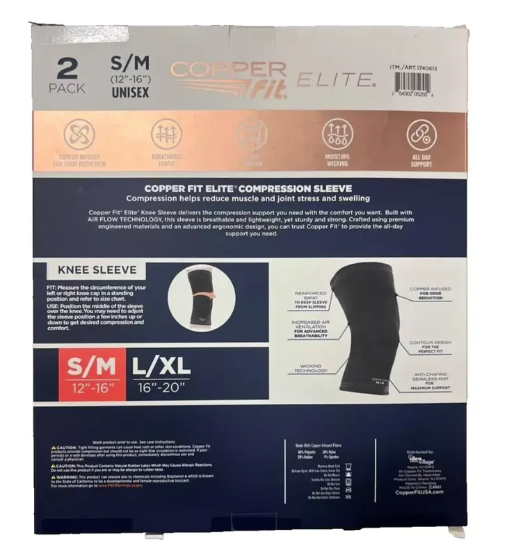 Photo 2 of Elite Copper Fit Knee Compression Sleeve Flexible S/M 12"-16", 