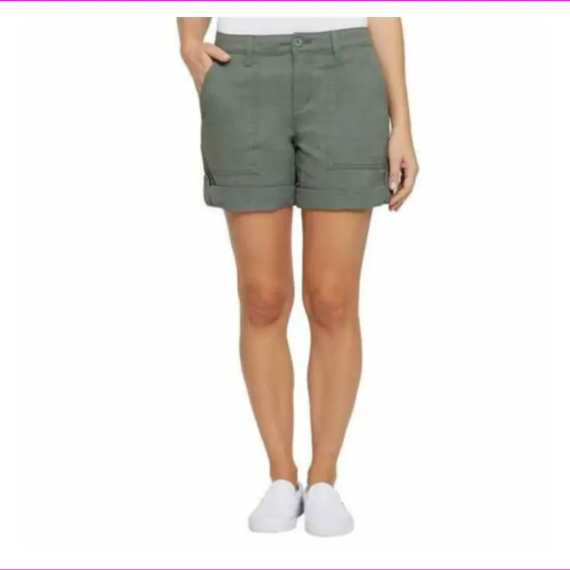 Photo 1 of SIZE 12 - Jones New York Ladies' Utility patch pocket Midrise Rolled cuff Chino Shorts Sage