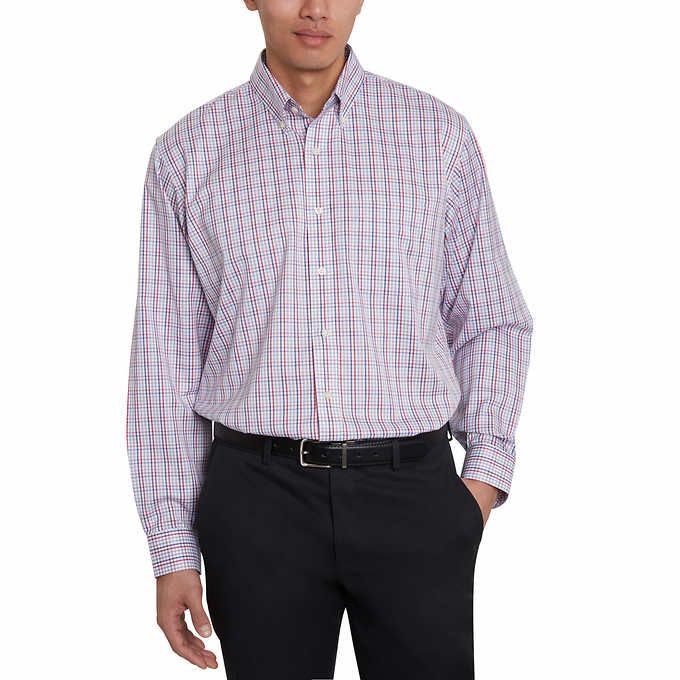 Photo 1 of SIZE 15 - 15 1/2 Kirkland Signature Men’s Traditional Fit Dress Shirt, Red White Blue Tattersall