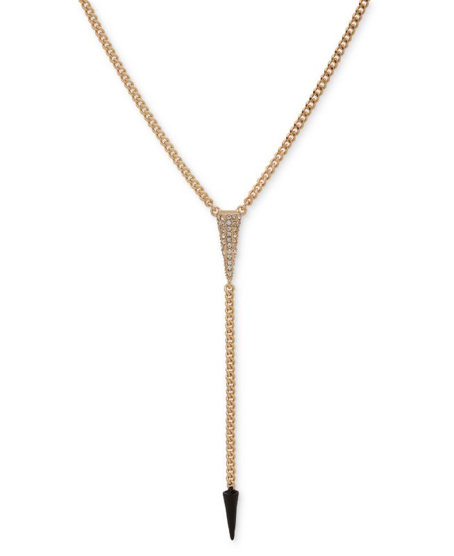 Photo 1 of Karl Lagerfeld Paris Gold-Tone Pave Crystal Cone Lariat Necklace, 16 + 3 Extender - Black