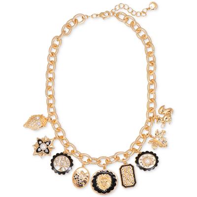 Photo 1 of Charter Club Gold-Tone Crystal & Imitation Pearl Nature-Theme Charm Necklace, 17 + 2 Extender, Created for Macy's - Black