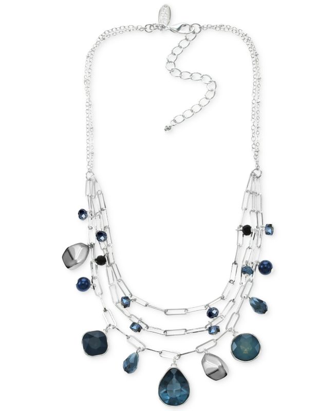 Photo 1 of Style & Co Color Mixed Stone & Bead Multi-Row Necklace, 17 + 3 Extender, Created for Macy's - Silver