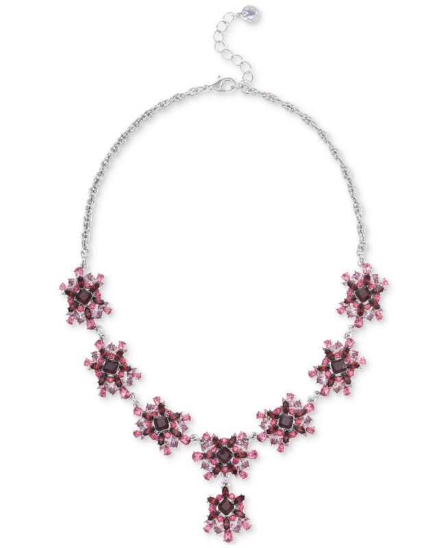 Photo 1 of Charter Club Silver-Tone Color Crystal & Stone Cluster Statement Necklace, 17 + 2 Extender, Created for Macy's - Pink