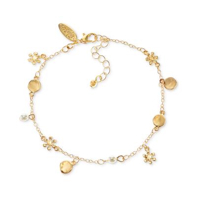 Photo 1 of Style & Co Gold-Tone Imitation Pearl Flower Bead Anklet, Created for Macy's - Gold