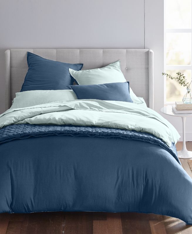 Photo 1 of Size King - Oake Solid Reversible Cotton Tencel 3-Pc. Comforter Set, King, Created for Macy's - Light Blue/navy. 1Comforter - 2 Shams