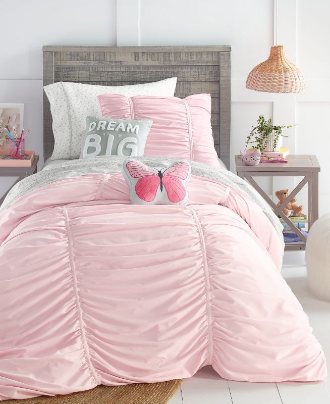 Photo 1 of Charter Club Kids Ruched 3-Pc. Comforter Set, Full/Queen, Created for Macy's - Pink.  Enjoy cozy sleep with the Pink Ruched comforter set from Charter Club Kids, featuring a ruched design and brushed finish for extra softness.