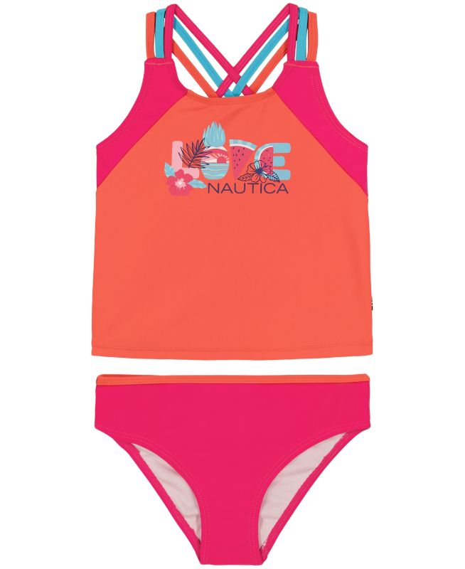 Photo 1 of SIZE 2T - Nautica Toddler Girls Love Colorblock Tankini Swimsuit, 2 Piece Set - Hot Coral