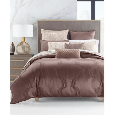 Photo 1 of FULL/ QUEEN - Create a rich and sophisticated look with Contour Bedding collection, featuring a textural woven jacquard with a dramatic oversized geometric design colored in a rich chocolate brown. This collection pairs with a pearly champagne velvet cove