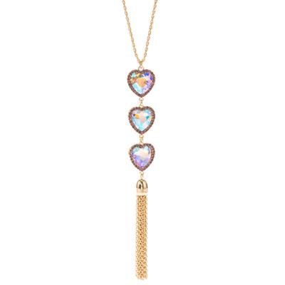 Photo 1 of INC Gold-Tone Crystal Heart Halo & Chain Tassel Long Lariat Necklace, 32 + 3 Extender, Created for Macy's - Pink