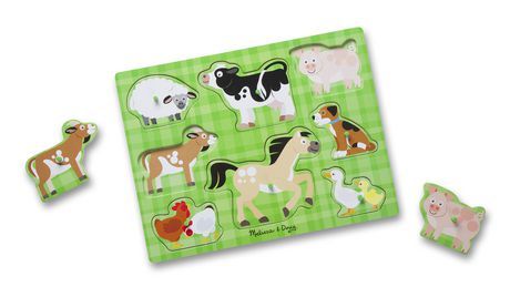 Photo 1 of Melissa & Doug Wooden Farm Friends Animals Peg Puzzle 8 Pcs