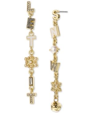 Photo 1 of Holiday Lane Gold-Tone Pave & Imitation Pearl Let It Snow Mismatch Linear Drop Earrings