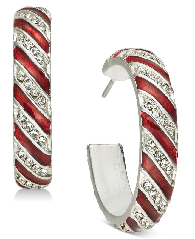 Photo 1 of Holiday Lane Pave Striped Hoop Earrings,