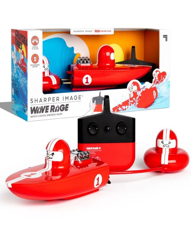 Photo 1 of THE SHARPER IMAGE RC Wave Rage, Wireless Rechargeable Bumper Boat with Tow Rider - Red. Unleash your road rage Play for the win in fast-paced bumper boat duels against other racers! It ™s the only game where flipping over your opponent ™s tube rider is en