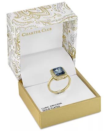 Photo 2 of SIZE 10 Charter Club Gold Plated Crystal Square Halo Statement Ring,